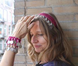 one size - Tiara FUCHSIA PINK with SILVER beads and coins for ladies and girls