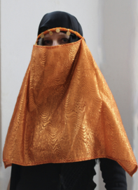 1001 Nacht Haremsluier gezichtssluier ORANJE KOPER GOUD met dessin met hoofdbandje Niqab - one size fits all