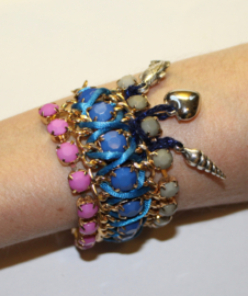 "Frozen" armband met bedeltjes hartje, schelpje, vis ROZE BLAUW GRIJS GOUD