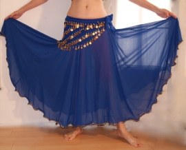 S M L  XL - 87 cm Heigh Full circle skirt chiffon ROYAL BLUE GOLDEN sequins rimmed