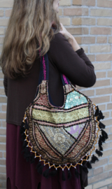 23cm x 13 cm x 6cm - One of a kind Bohemian hippy chic purse, embroidery and patchwork decorated BLACK GOLD BURGUNDY TURQUOISE