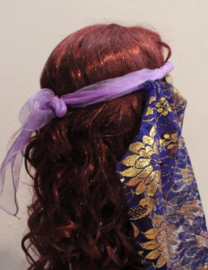 ROYAL BLUE GOLDEN lace facial veil and LILAC PURPLE, GOLDEN coins decorated headband - Voile 1001 Nuits