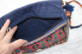 One of a kind  Bohemian hippy chick purse, NAVY6 GOLD RED GREEN multicolor patchwork and embroidery - 23cm x 13 cm x 6cm