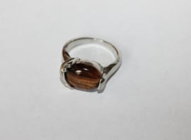 ZILVEREN ring met BRUINE tijgeroog steen - diameter 17 mm ringmaat 53 cm - SILVER ring with TIGER EYE gemstone