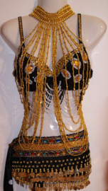 Beaded necklace with choker bellydance showdance Burlesque gogo dance GOLD - Collier bustier DORÉ
