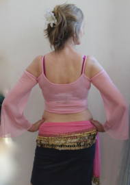 Stretch crop top SOFT PINK - Top manches voilées de danse orientale ROSE