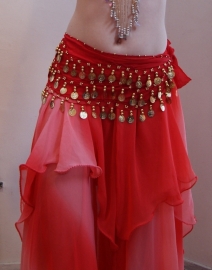 one size fits S M L - Bellydance skirt gradient chiffon 1 1/2 layer ombré RED