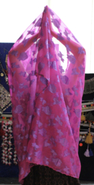 Rectangular transparent chiffon veil, FUCHSIA-PURPLISH, shiny  floral design - 265 cm x 115 cm