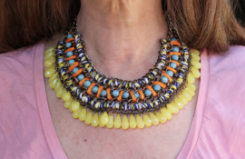 Choker necklace "Let the sun shine" ORANGE, TURQUOISE, YELLOW, GOLDEN frame