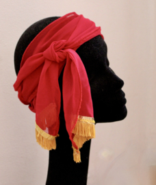 WINERED long, rectangular chiffon shawl, GOLDEN fringe rimmed at the ends - 200 cm x 13 cm