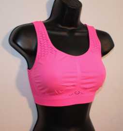 Mouwloos sportief stretch topje ROZE, FLUO NEON ROZE met wafeltjes motief- one size 36/38