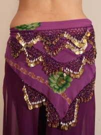 Small - XXS XS Extra Small - Egyptian handycraft bellydance hipbelt, crocheted beaded decoration on flower chiffon