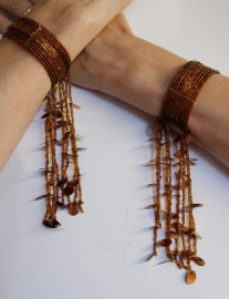 one size - Beaded bracelet BRASS BROWN with beaded fringe