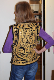 L Large / XL Extra Large - Men's Waistcoat BLACK velvet with curly GOLDEN band embroidery and mirrors 1001 Nights