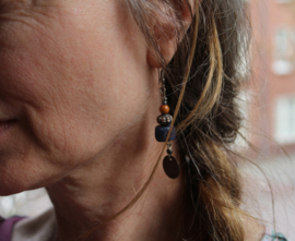 Tibet2 - Tibetan earrings with authentic beads LAPIS LAZULI BLEU, SILVER, coin