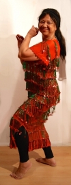 Collectors item - Khairiyya Maazin Ghaziyya fringe dress ORANGE-RED GREEN