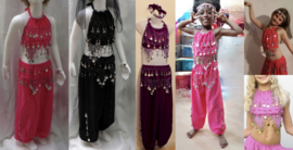 5-8 years old 3-piece bellydance Harem costume girls / boys : top + headband + harempants PURPLE SILVER - Costume serail fille /garçon 5 - 8 ans