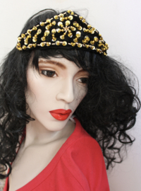 Beads and sequins decorated headband / hair band / necklace BLACK GOLD