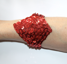 Pailletten en kralen armband ROOD - 21 cm omtrek