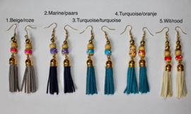 Tassel Earrings TURQUOISE, NAVY BLUE, OFF WHITE, BEIGE with Kachina doll for Good Luck