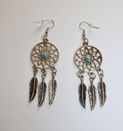 Medicine woman earrings SILVER color with TURQUOISE bead