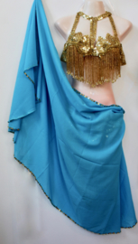 Halfronde sluier chiffon TURQUOISE TURKS BLAUW met GOUDEN paillettenrand