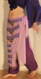 Sarong gordel met kralenhaakwerk LILA, handwerk uit Egypte, versierd met PAARS en GOUD - Extra Large XL, XXL, XLong