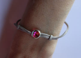 XS S size adaptable - Girls bracelet "Third Eye" Leather Lace bracelet - Bracelet copine lacet pour filles FUCHSIA ROSE, GRIS CLAIR