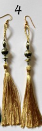 Tassel Earrings, WHITE, AQUA GREEN, GOLD, beads decorated - Boucles d'oreilles franges