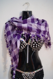 Triangular Wild west shawl PURPLE LILAC SILVER thread, coins and silver animals decorated