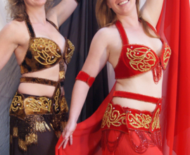 6-piece sophisticated Egyptian Bellydance costume RED GOLD, with waist band