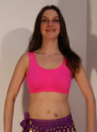 Mouwloos sportief stretch topje ROZE, FLUO NEON ROZE met wafeltjes motief- one size 36/38