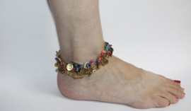 Small 23,6 cm - MULTICOLORED Anklet / Bracelet, GOLDEN coins decorated