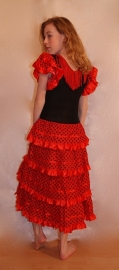 Spanish Flamenco dress, Sevillana dress for girls RED BLACK with polka dots