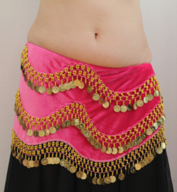 GXXXL FUCHSIA GOLD Bellydance velvet coinbelt - GXXXL FUCHSIA OR ceinture danse orientale