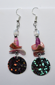 Silver colored mirrored sequin earrings, PINK abelone  nr2 shell decorated