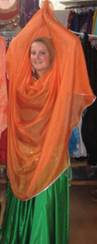 250 cm straight side - Halfcircle veil  ORANGE transparent chiffon , SILVER band rimmed