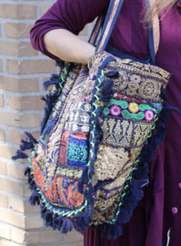 Banjari Indian Bohemian Hippy Tote Bag NAVY BLUE1 BLACK GOLD MULTICOLORED with tassels and beads