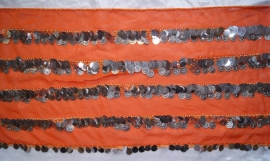 Orange Hipbelt, metal and plastic silver coins decorated