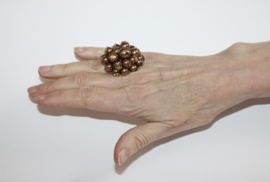 One size adaptable size - GOLDEN flower beaded ring XL