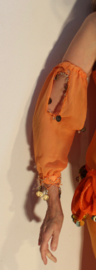 ORANGE Baladi / Saidi / bellydance dress, GOLD decorated, with loose sleeves