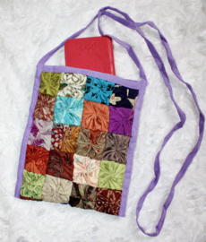 LILAC PURPLE, soft multicolored Bohemian party purse,  festival purse, squares decorated - 23 cm x 17 cm