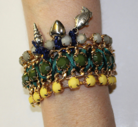 "Frozen" charm bracelet, heart, shell, fish YELLOW GREEN GREY GOLD