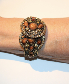 Small Medium - Filigree crystal deco GOLDEN BROWN Glitter hinge bracelet -  Bracelet charnière BRUN DORÉ étincelant