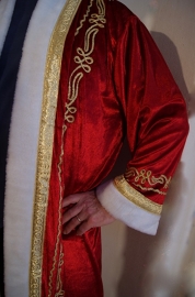 Sultan / Sheik / Sjeik luxe harem jas ROOD met WITTE kunst bont rand -  one size  - Sheik overcoat de luxe RED  WHITE artificial fur rimmed