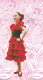 Spanish Flamenco dress, Sevillana dress for girls RED BLACK with polka dots