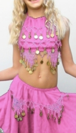 (8-13 years old) - 3-pce bellydance costume girls BRIGHT PINK, TURQUOISE, BLUE, PURPLE, RED, BLACK, WHITE : top + headband + skirt