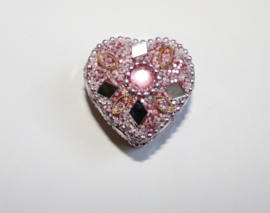 Glitter gift box heart, glitter, beads and mirrors decorated - 3,8 cm