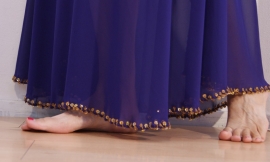 M Medium L Large - PURPLE Skirt with velvet hips and transparent chiffon leg part decorated with golden beads and sequins - Jupe de danse orientale velours / chiffon