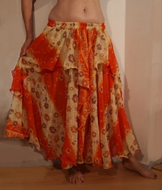 1 1/2  layer full circle skirt ORANGE OFF WHITE - Jupe danse orientale / Bollywood ORANGE BLANC D'OEUF